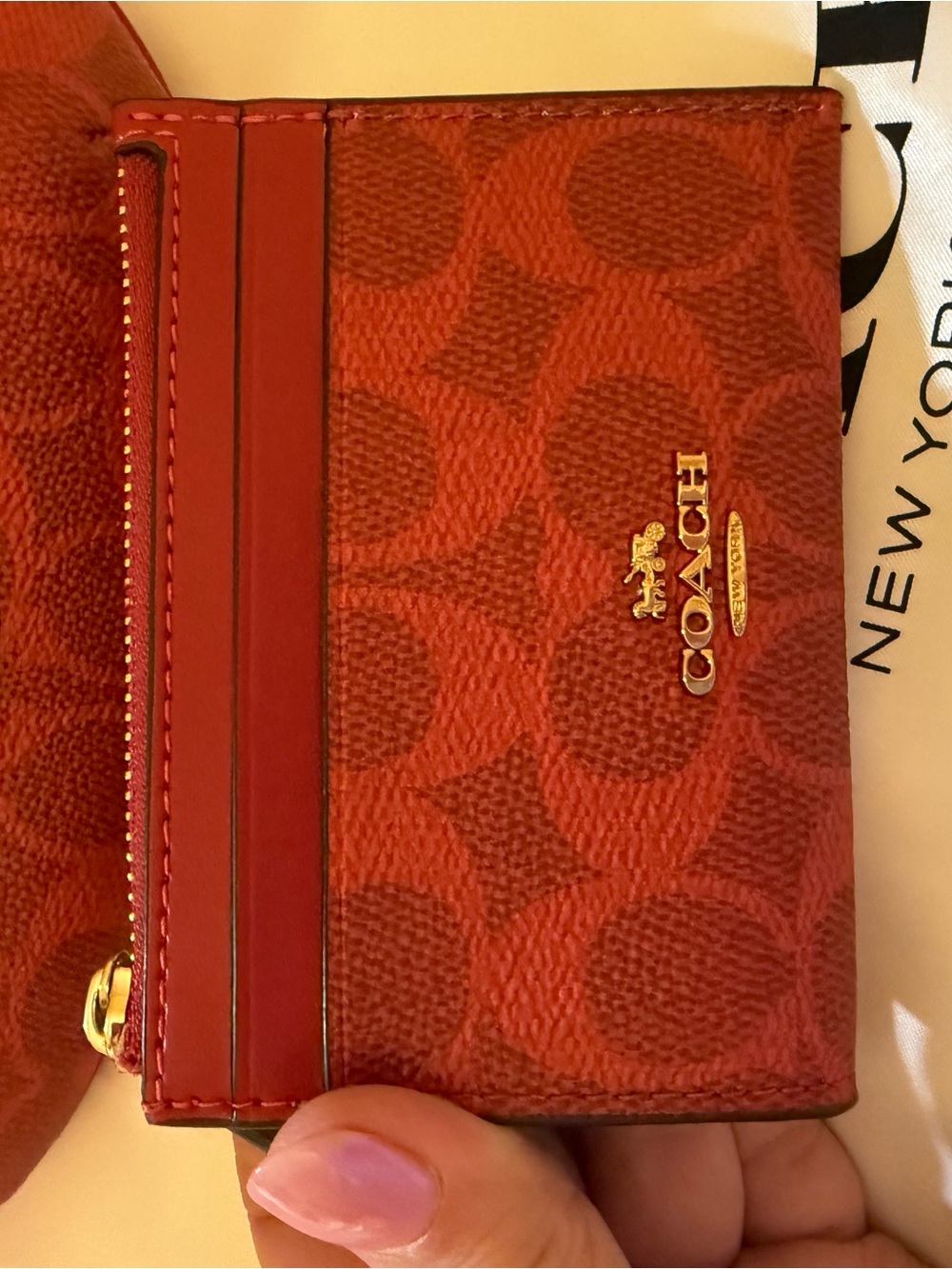 ♥️Coach NWT Crimson Red Signature Canvas Mini Payton Bag / Matching Card Case - Picture 8 of 9